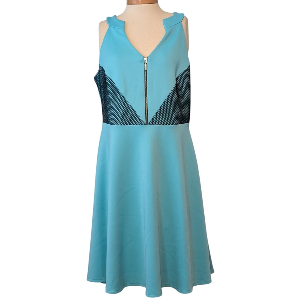 Consigned -  Tiff Blue Sangria Shift Dress with Fishnet and Zipper Details